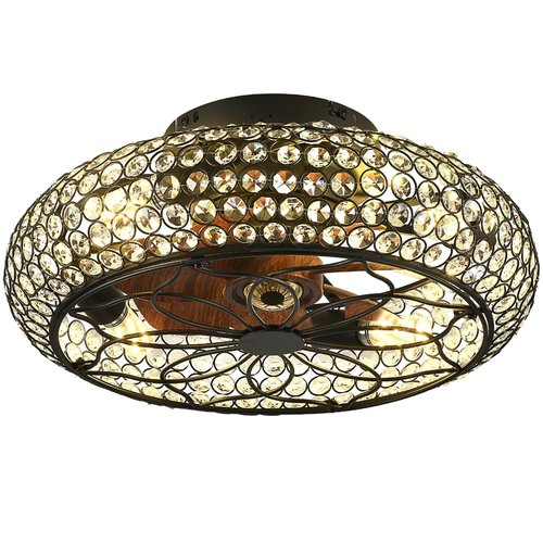 XUDOM Caged Crystal Ceiling Fans with Lights and Remote,18.8" Flush Mount Low Profile Ceiling Fan with Light,6 Speed Enclosed Ceiling Fan with Reversible Motor for Bedroom Kitchen Living Room