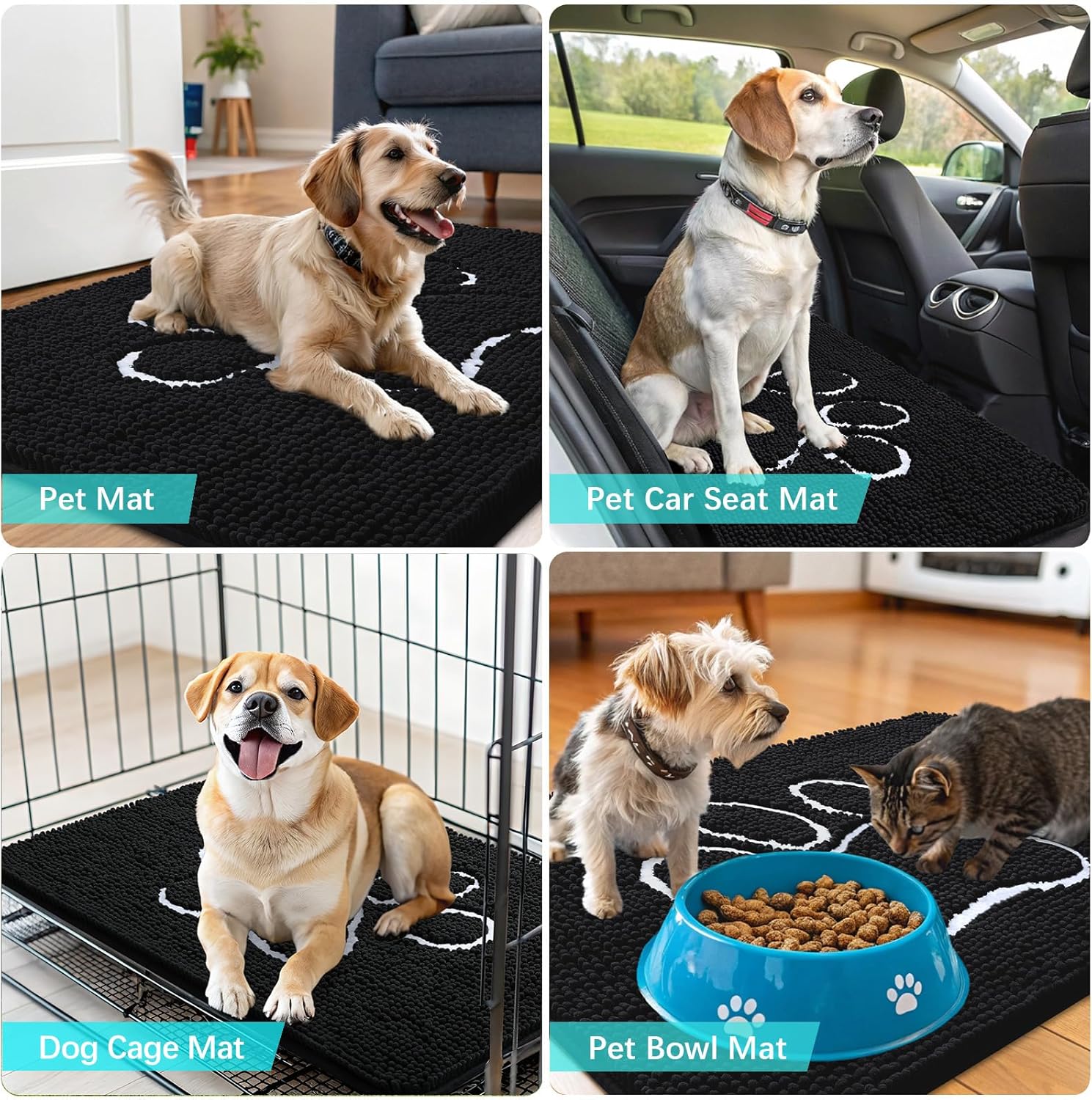 OLANLY Dog Door Mat - Absorbent Non-Slip Mud Mat for Paws | 54x32 Black Chenille Design