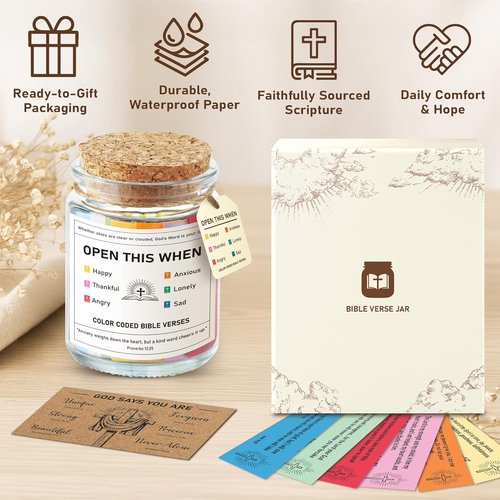 Bible Verse Jar - Daily Encouragement for Women, Men & Teens | Handmade 90-Day Color-Coded Verses