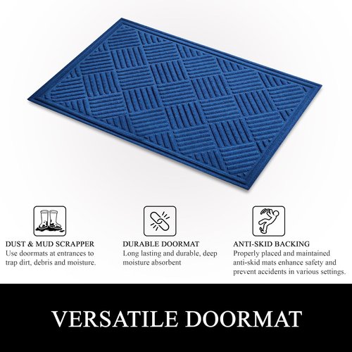 A1HC Durable Heavy-Duty Door Mat - Waterproof & Easy Clean | 18x30 Inches, Checkered Blue
