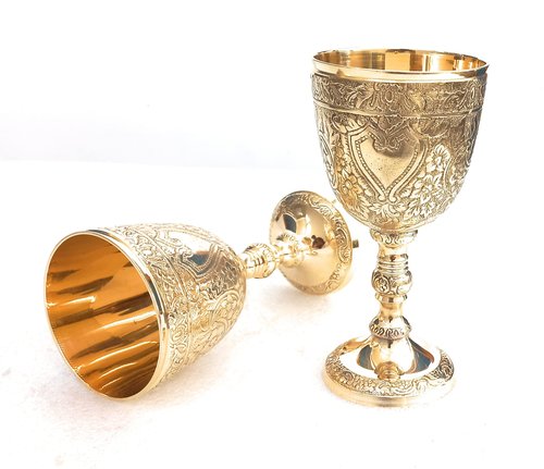 ALADEAN Vintage Chalice Goblet King Queen Set | Royal Brass Wine Cups - Renaissance Medieval Goblet Gifts