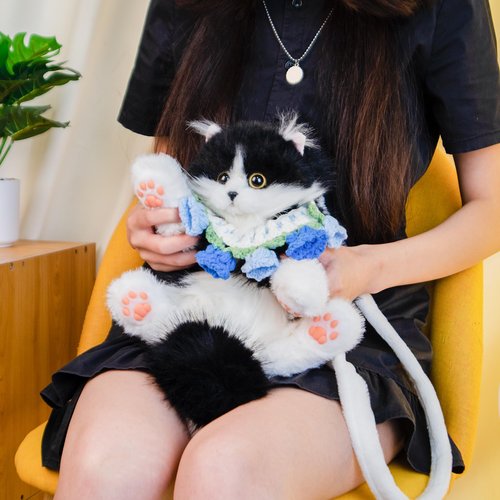 Chongker Cat Shaped Purse with Adjustable Strap, Realistic Plush Backpack Cat Shaped Crossbody Bag for Kids and Girls