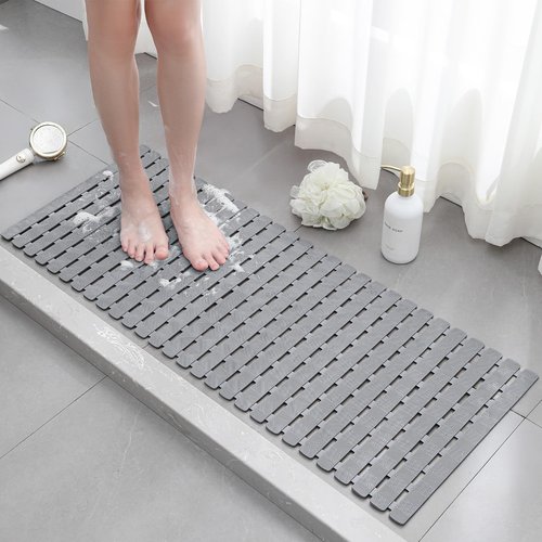 XIYUNTE Shower Mat Non Slip Bath Mat for Tub - 40 X 16 Inch PVC Bathtub Mat Non Slip Shower Mats for Inside Shower, Bath Tub Mat with Powerful Suction Cup, Easy to Cut and Dry, Grey