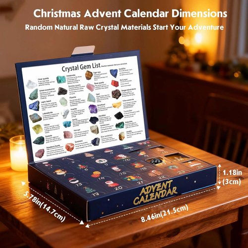 Apengshi Crystal Advent Calendar 2025 - 24 Natural Gemstones & Healing Stones for All Ages