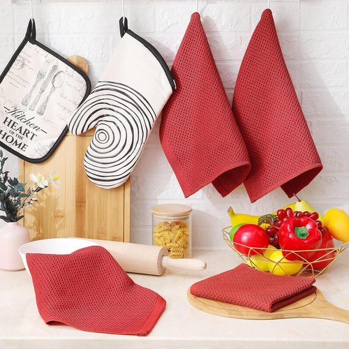 Homaxy 100% Cotton Dish Cloths - Ultra Soft & Absorbent Quick-Drying Towels | 12x12 Inches, 6-Pack, Brick Red