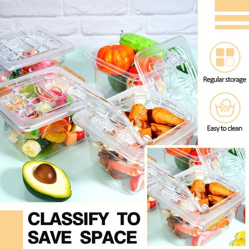 Geetery 12 Packs 4'' Deep Polycarbonate Food Pan with Lid 1/6 Size Stackable Plastic Pan Restaurant Food Storage Containers with Hinged Lids for Hotel Supplies (Clear)