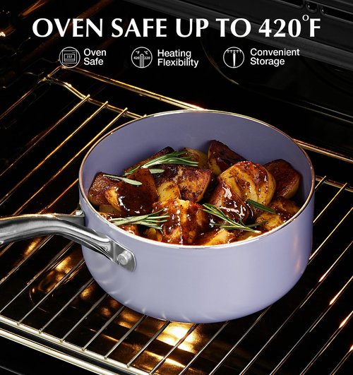 KOCH SYSTEME CS Nonstick Sauce Pan with Lid 1QT & 2QT & 3QT, 6pcs Nonstick Saucepan Set with Cool-Touch Handles, Sauce Pot Set with Ceramic Coating, Induction Compatible Sauce Pan, Oven Safe, Purple