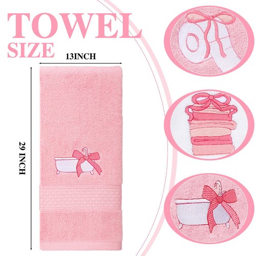 Breling 3 Pcs Bow Towels for Bathroom, Coquett Pink Bowknot Kitchen Hand Towels 100% Cotton Soft Embroidered Home Decoration for Birthday Bridal Shower Wedding Gifts 13.3 x 29 Inch