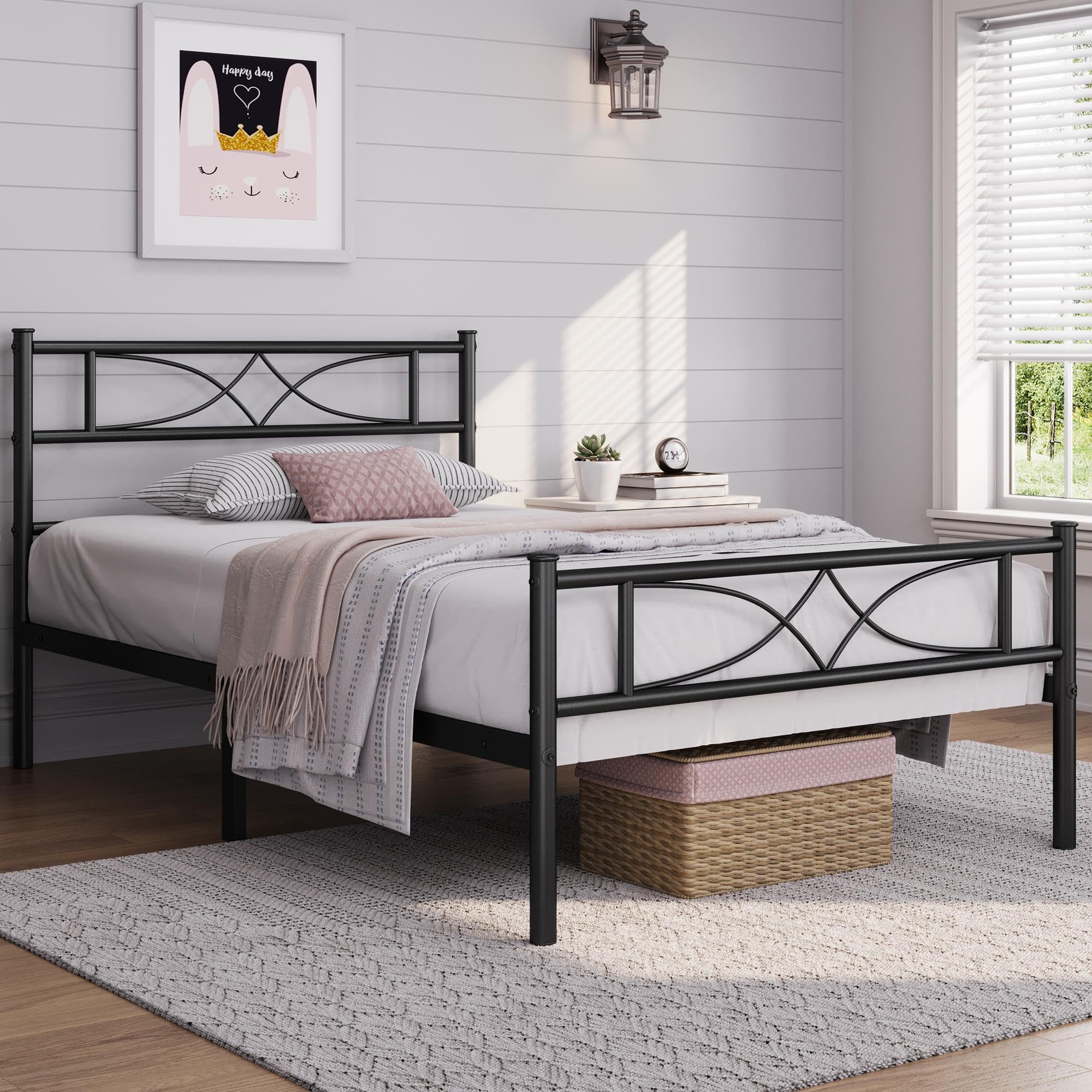 Yaheetech Twin Size Bed Frame Metal Platform Bed with Curved Design Headboard Footboard/No Box Spring Needed/Mattress Foundation/Heavy-Duty Support/Easy Assembly/Black