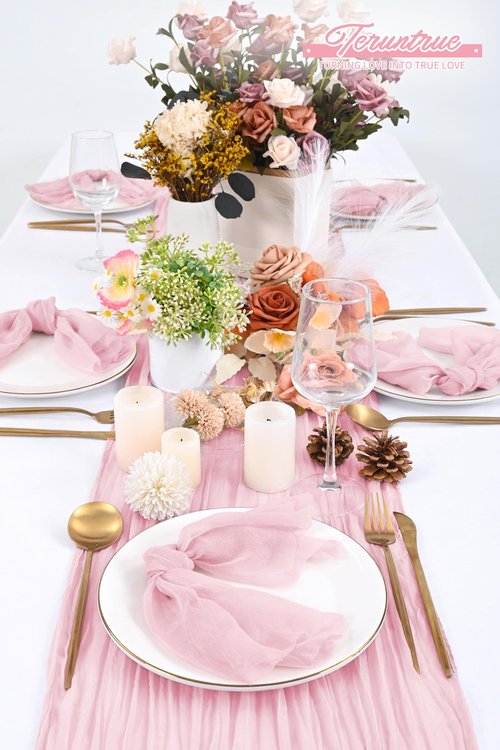Teruntrue 100 Pack Light Pink Cloth Napkins Cheesecloth Napkins Set of 100 Gauze Napkins Bulk Washable Boho Dinner Table Napkins Wedding Party Baby Shower Birthday Party Decorations，20 x 20 Inch