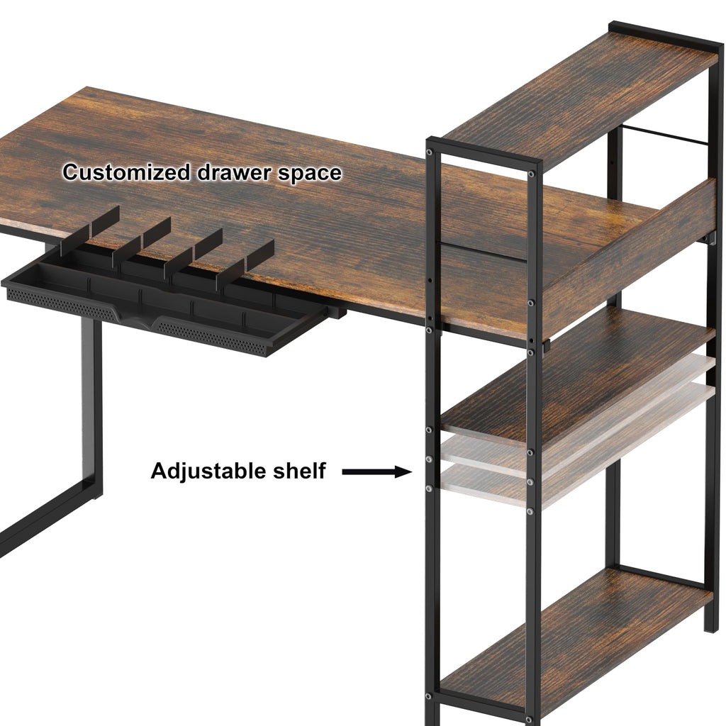 SHW 46-Inch Home Office Mission Computer Desk with Side Shelf and Drawer, Rustic Brown