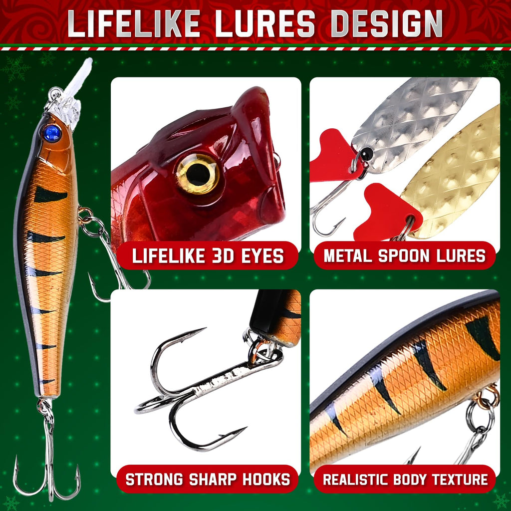 Shemira Fishing Advent Calendar 2025, Fishing Lure Advent Calendar 2025, Advent Calendars' 2025 Adult for Men, 24 Days Christmas Countdown Advent Calendar