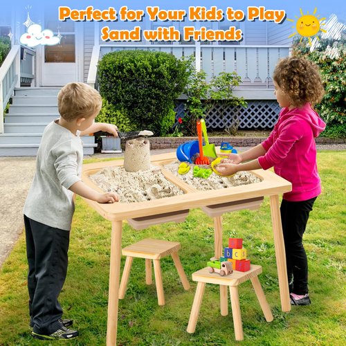Purelax Children's Sensory Table with 2 Stool & 2 Storage Bin - Multifunction Toddler Play Sand & Art Table