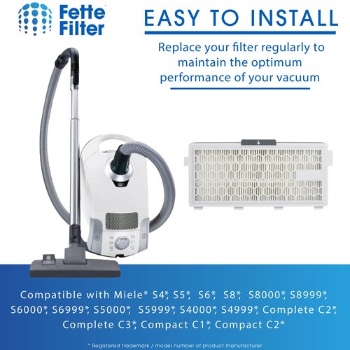 Fette Filter - HEPA Filters Compatible with Miele AirClean SF-HA 50 Filter for Model # S4, S5, S6, S8, S8000, S8999, S6000, S6999, S5000, S5999, S4000, S4999, Complete C2 & C3 (Pack of 4)
