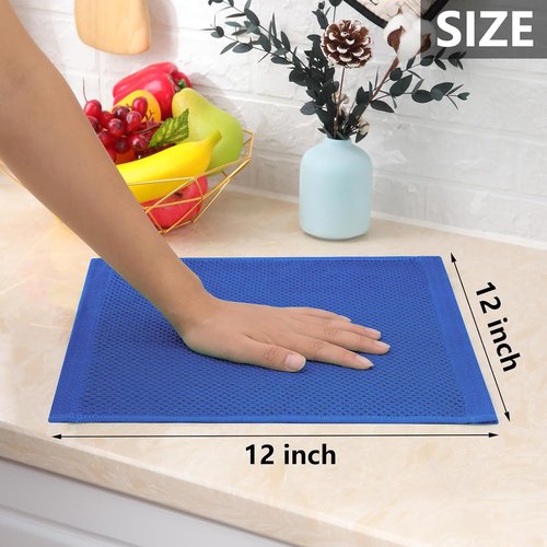Homaxy 100% Cotton Waffle Weave Dish Cloths - Ultra Soft, Absorbent & Quick Drying | 12-Pack, 12 x 12 Inches, Blueberry