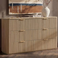 Fluted Dresser with Faux Marble Top - 6 Drawer Chest for Bedroom | Curved Design in Natural Oak
