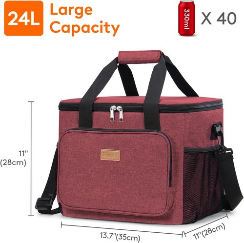 Lifewit Insulated Lunch Bag - Large Soft Cooler Tote for Adults | Burgundy, 40-Can Capacity (24L)