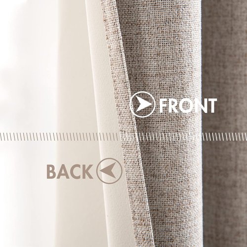 MIULEE Linen Blackout Curtains - 100% Room Darkening Thermal Insulated Grommet Panels | Khaki, 42" x 63" (2 PCs)