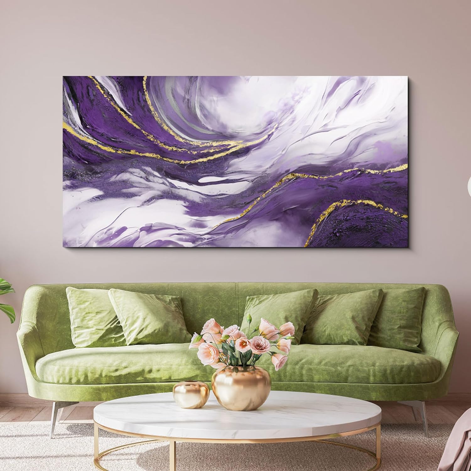 Yiijeah Large Wall Art - Purple and Gold Abstract Canvas Decor | Modern Framed Artwork for Living Room & Office
