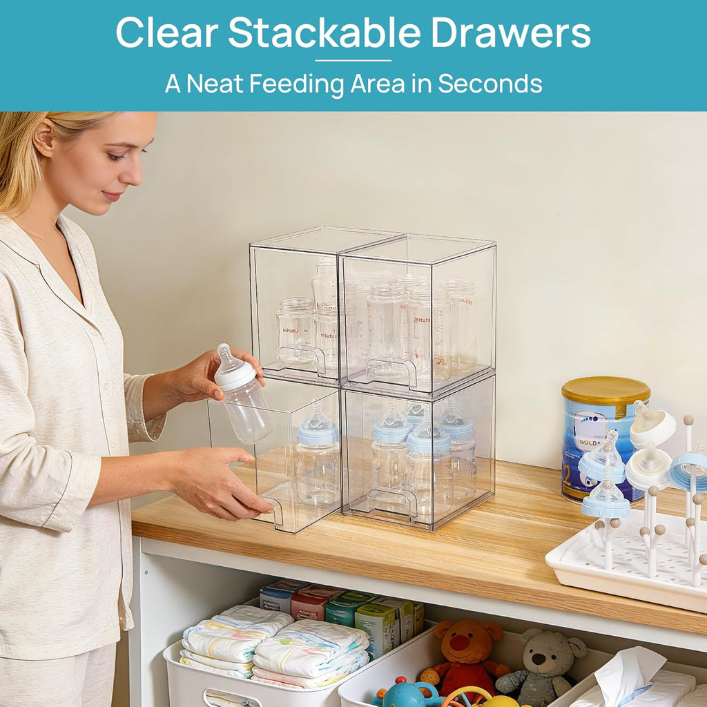 Vtopmart Clear Stackable Storage Drawers - 7.6" Plastic Organizers for Skincare & Beauty Supplies | 4 Pack
