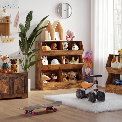 DINZI LVJ Toy Storage Organizer, Kids Bookshelf, Wooden Toy Storage Cabinet, 6 Cubby Children Bookcase, 35.4" L Toddler Book Shelf for Playroom, Living Room, Nursery, Hallway, School, Rustic Brown