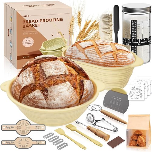 30 Pcs Sourdough Starter Kit,MQFORU Sourdough Bread Baking Supplies with 10" Round & 10" Oval baskets,Silicone Sourdough Bread Kit,Sour Dough Starter Kits for Bakers Wife Mom Women