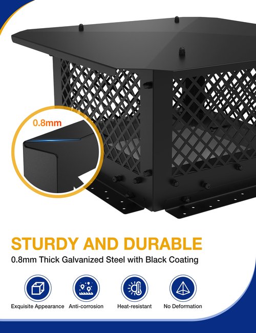Hahaemall Chimney Cap, 14" x 14" Chimney Cover, Chimney Rain Caps, Adjustable Fireplace Chimney Caps for Outside to Fit Existing Clay Flue Tile Sizes, Black