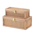 HuiDao Rattan Decorative Box, Boho Display Boxes with Lids, Set of 2 Rectangular Wicker Storage Basket, Natural Woven Cane Bins for Home Decor (Round)
