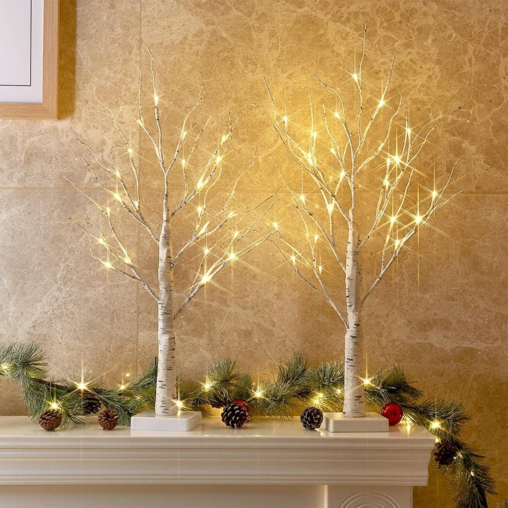 PEIDUO 2FT Birch Tree Easter Decorations - LED Light Up Tree Lamp with Timer & Warm White Glow | Indoor Table Decor (2PK)