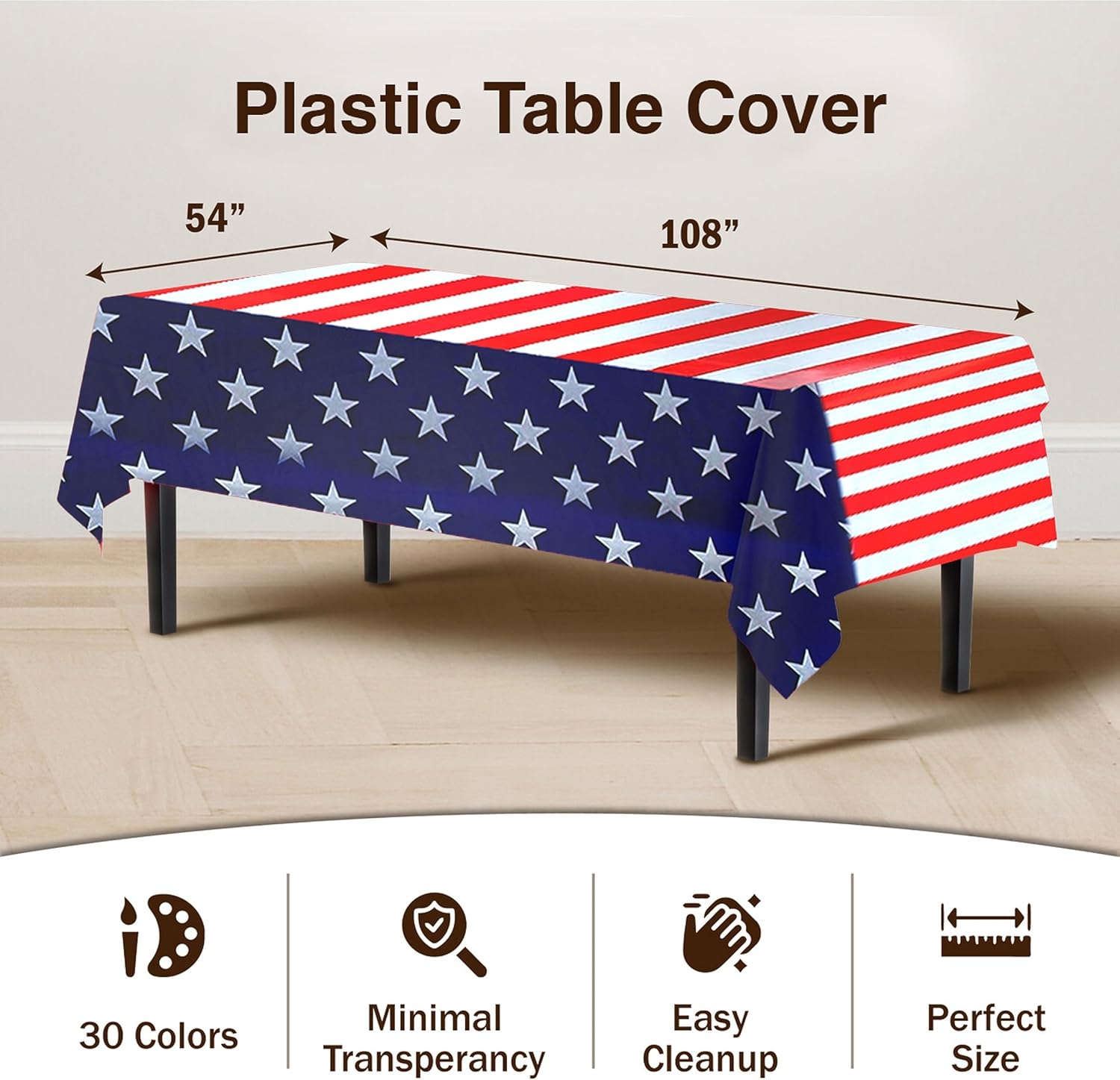 Party Solids Tablecloth - Patriotic Rectangular Plastic, 54x108 Inch, 24 Pack
