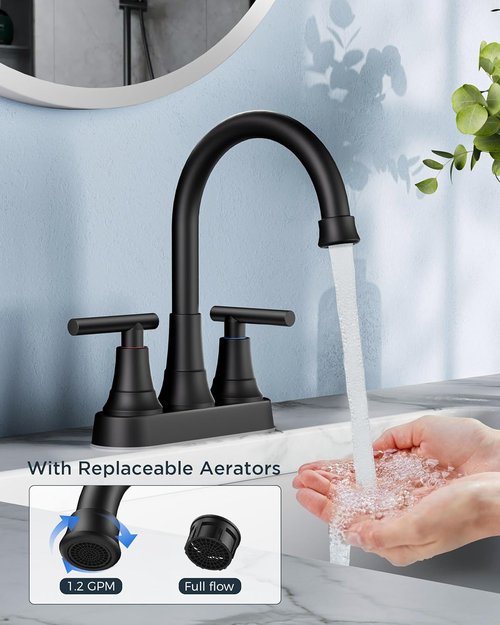 FORIOUS Matte Black Bathroom Faucet - 360° Spout with Pop-Up Drain | 4-Inch Centerset, Two Handles