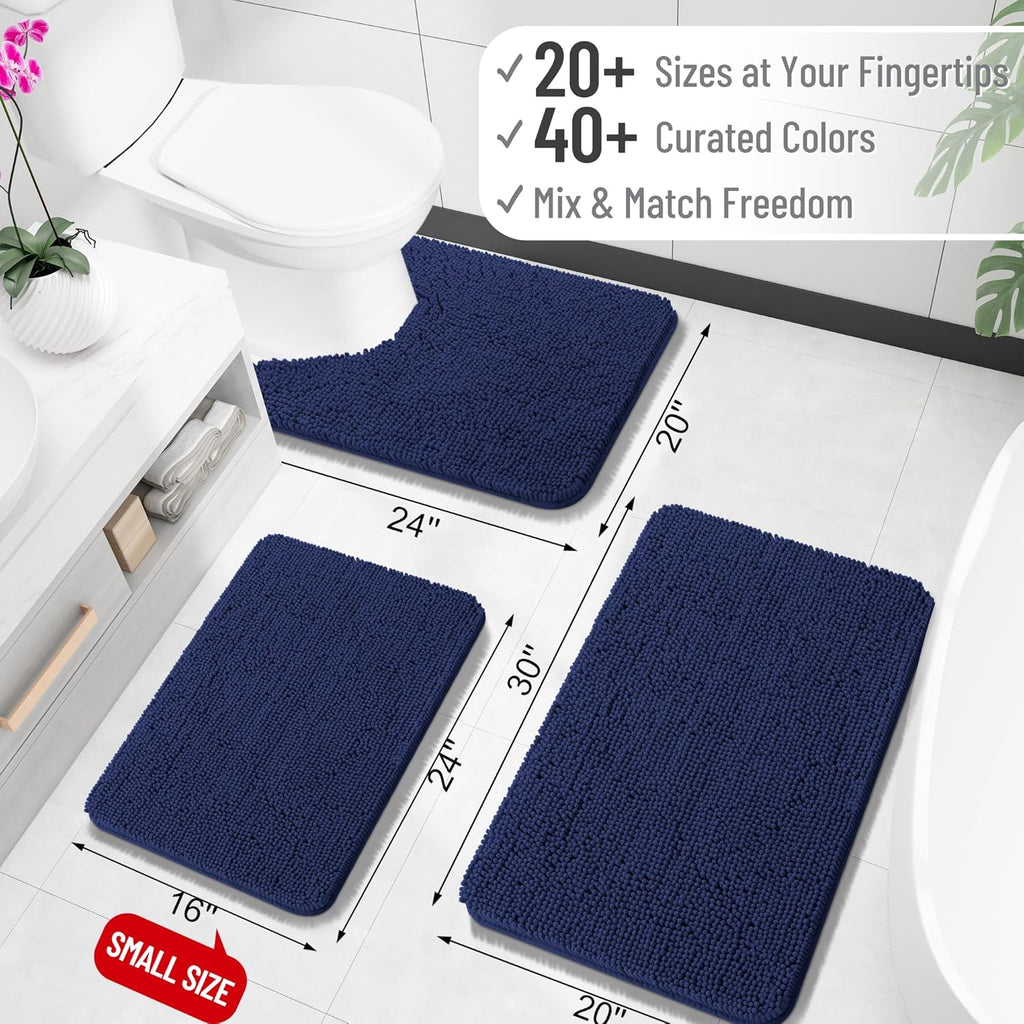 OLANLY Small Bathroom Rugs - Soft Absorbent Chenille Bath Mats | Quick Dry, Machine Washable, 24x16, Twilight Sapphire
