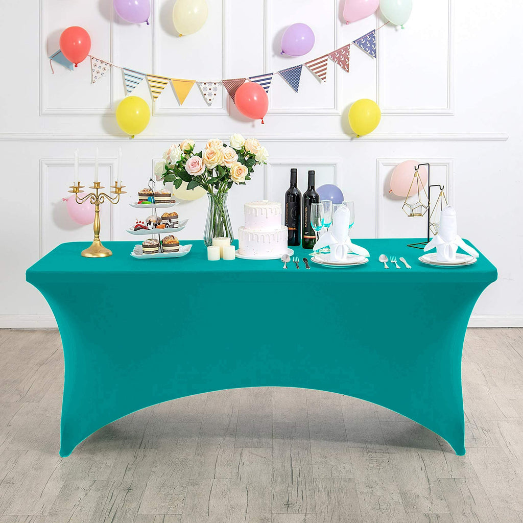 Hezuzo Spandex Table Cover for 6Ft or 4fT or 8ft Table Universal Fitted Stretch Tablecloth for Party, Banquet, Wedding and Events-Turquoise