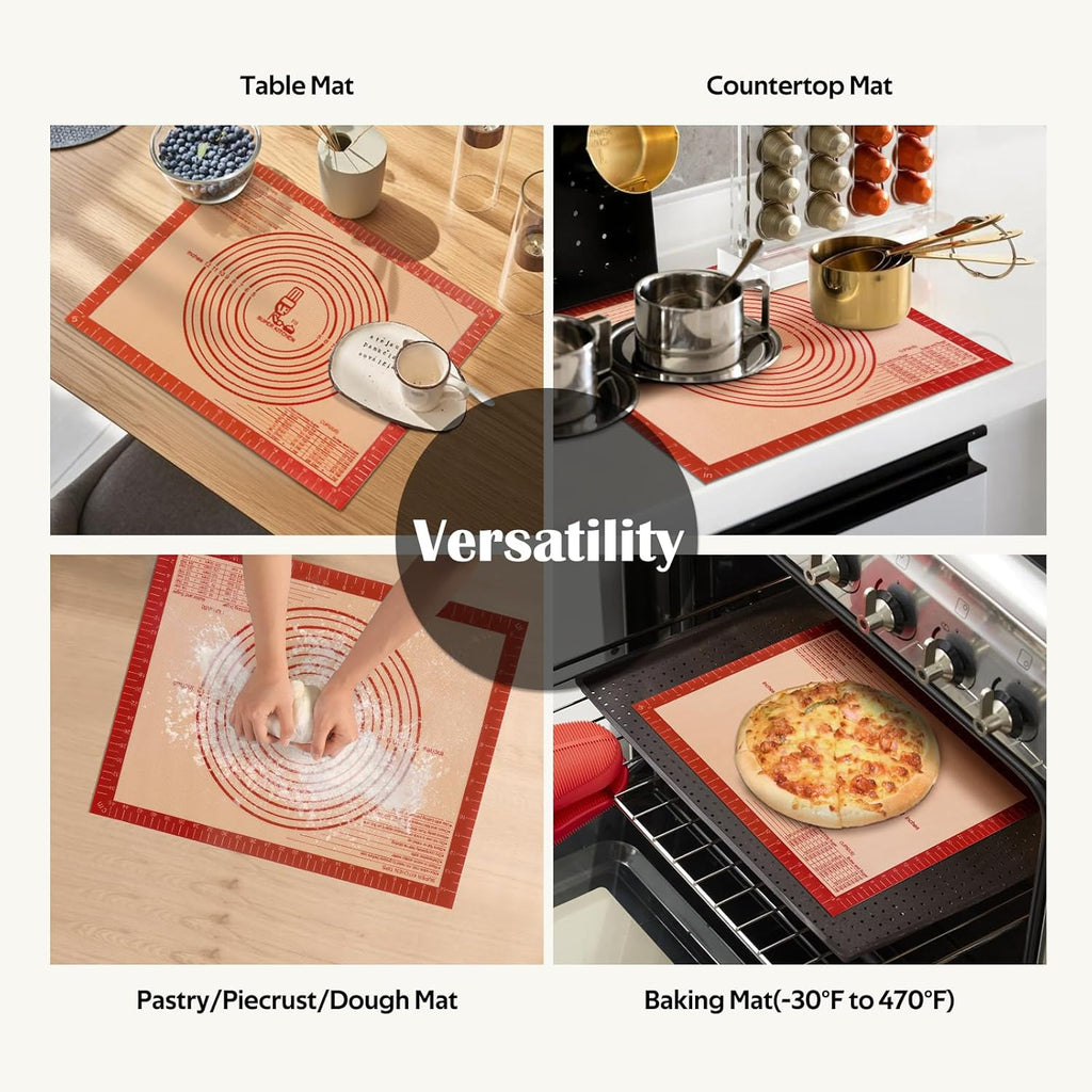 Skiennix Extra Thick Silicone Pastry Mat - Large Non-Stick Baking Mat with Measurements | 16"x24", Red