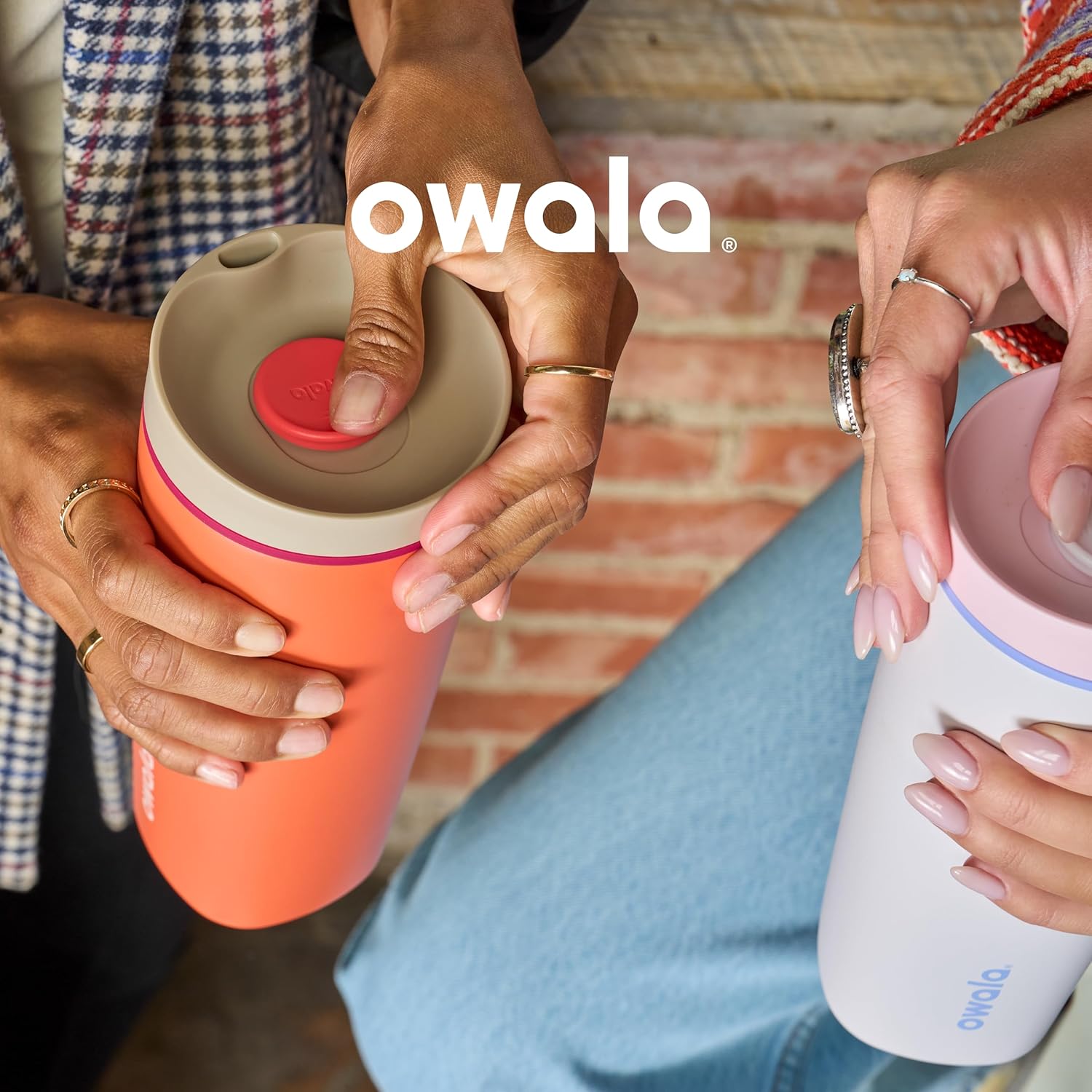 Owala SmoothSip Insulated Stainless Steel Coffee Tumbler - Reusable 20 oz Hot & Iced Coffee Mug | Grey/Blue