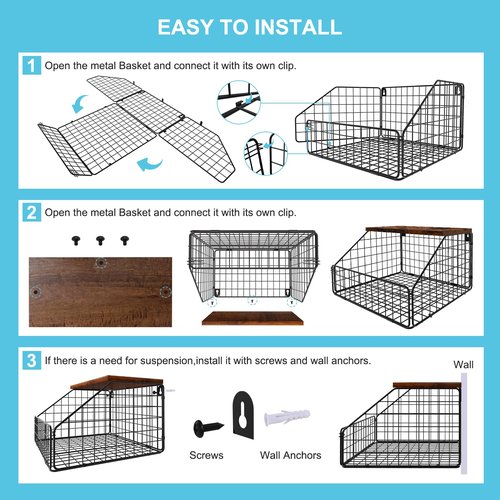 MSJGA Laundry Room Shelves Wall Mounted with Storage Basket - Farmhouse Stackable Wire Wall Shelves Organizer for Towels, Detergent, Tissues | Space-Saving Over Washer & Dryer(11.8" Wx12 Dx8.5 H)