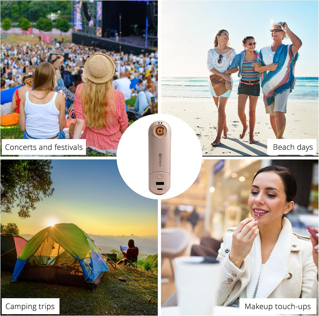Skiennix 4-in-1 Portable Handheld Fan - USB Rechargeable Cooling Fan with Power Bank & Flashlight | Pink