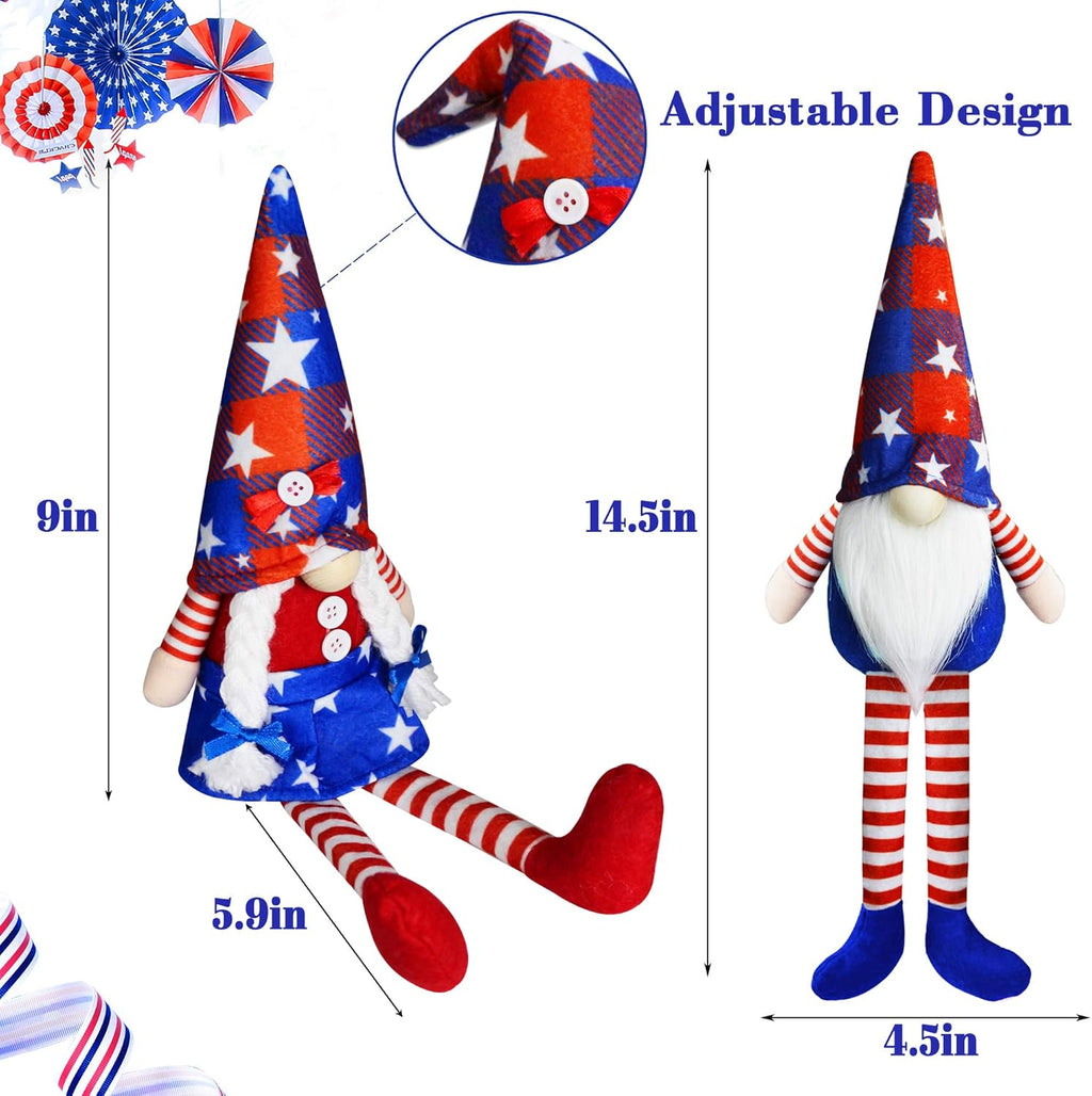 Skiennix 4th of July Gnomes - Handmade Plush Mr. & Mrs. Swedish Tomte Decorations | Patriotic Table Decor