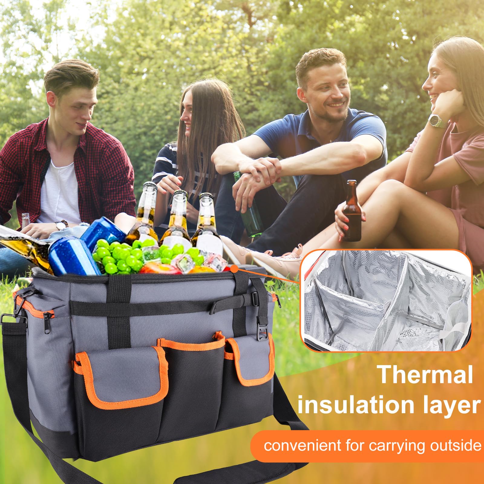 Homyplaza Large BBQ Grill Caddy with Paper Towel Holder, Foldable Insulated Picnic Organizer Bag for Outdoor Grilling, Tailgating, Camping, RV Trips, Must-Have Storage for Cooking Tools Supplies