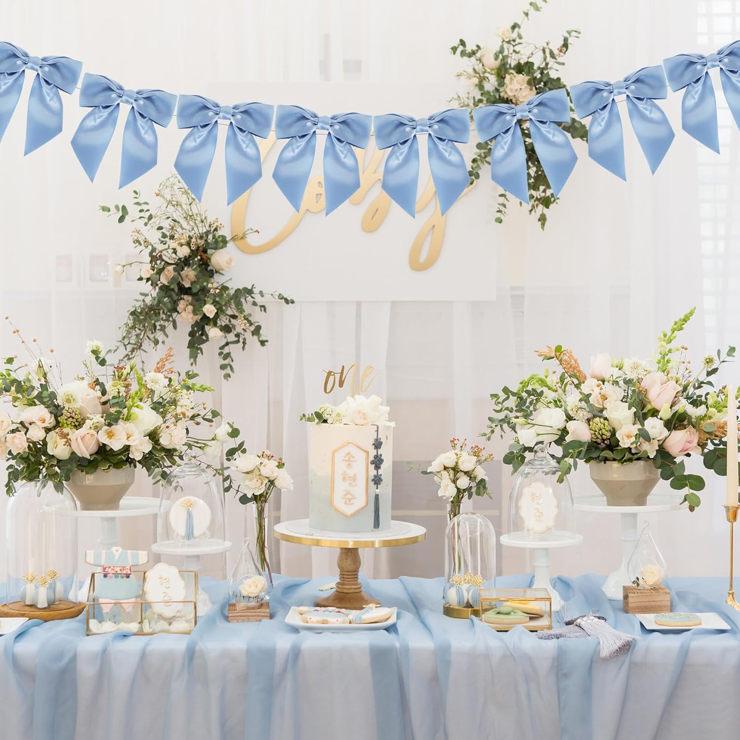TONIFUL Decorative Dusty Blue Satin Ribbon Bows - 50pcs, 4.5 Inch for Gift Wrapping & Crafts