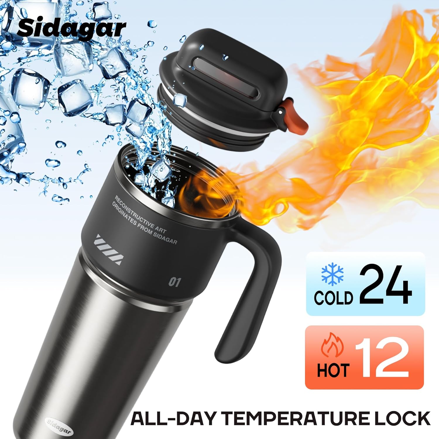 Skiennix 32 oz Tumbler - Vacuum Insulated Stainless Steel Travel Mug with Handle & Straw | Obsidian Black