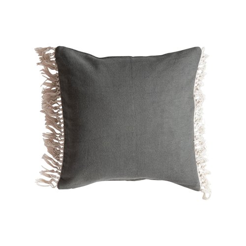 Creative Co-Op, Teal Soft Cotton Pillow with Fringe, White, Square, Natural