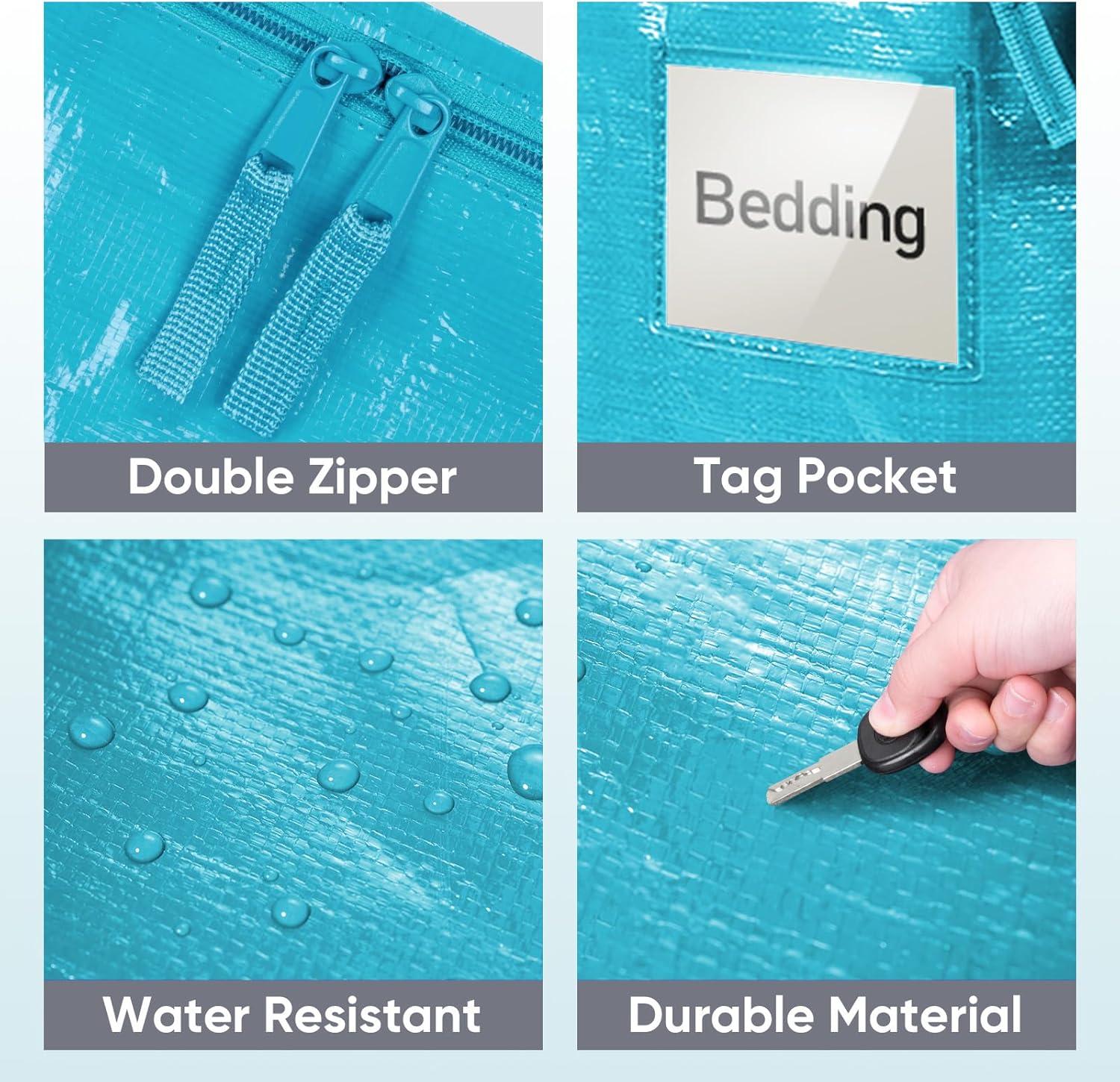 TICONN Extra Large Moving Bags - Heavy Duty with Zippers & Handles | Durable Storage Solution (8 Pack, Aqua)