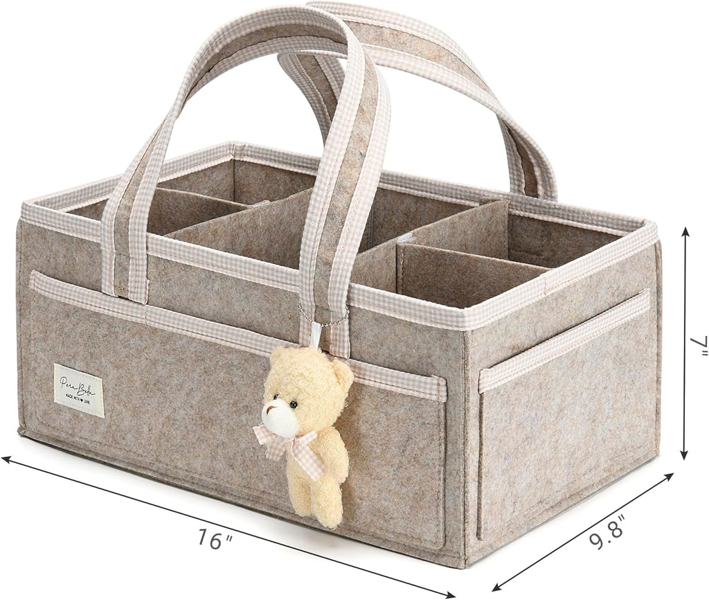 PeraBella Baby Diaper Caddy Organizer - XL Portable Felt Storage Bin for Nursery Essentials | Ideal Baby Shower Gift