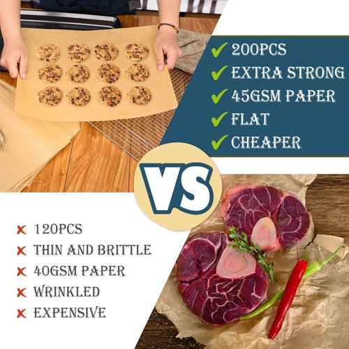 Hiware Parchment Paper Baking Sheets - 200 PCS Precut Non-Stick 9x13 IN for Baking & Cooking - Unbleached