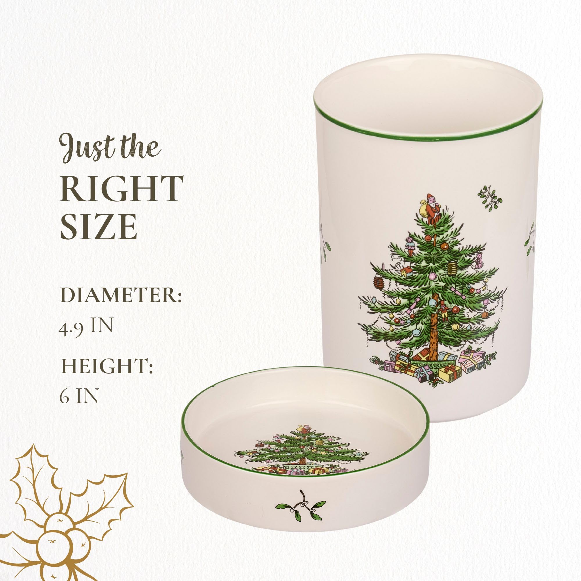 Spode Christmas Tree Wine Chiller & Coaster Set, Dishwasher, Microwave & Freezer Safe - Stoneware Wine Cooler with Festive Coaster - Hostess Gift for Holiday Entertaining