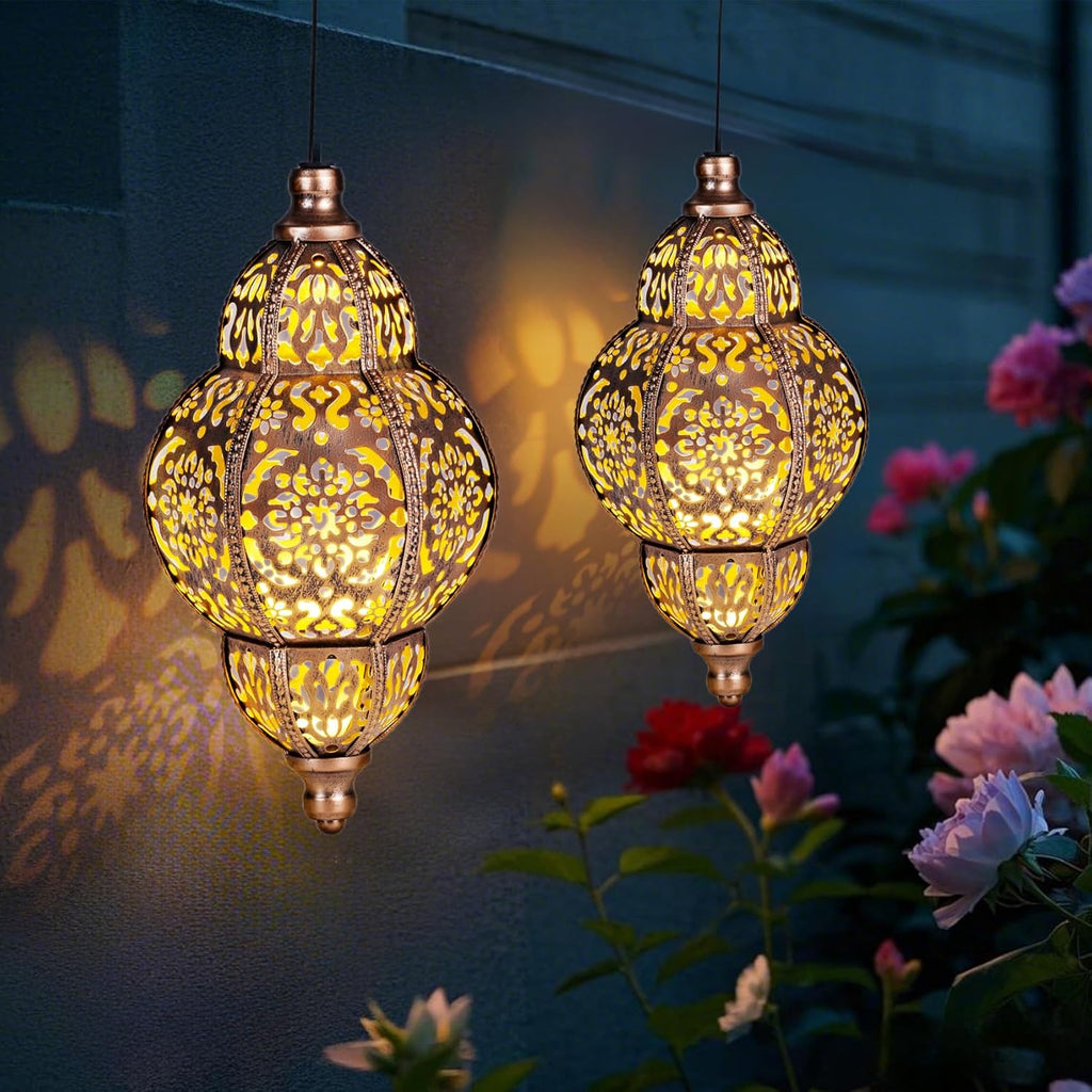 Skiennix Solar Lanterns - Outdoor Garden Decor | Metal Moroccan Chandelier for Patios & Yards