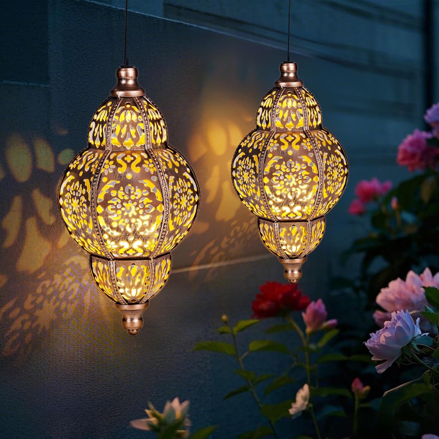 Skiennix Solar Lanterns - Outdoor Garden Decor | Metal Moroccan Chandelier for Patios & Yards