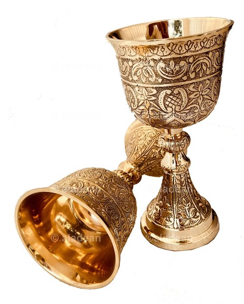 ALADEAN Vintage Chalice Goblet King Queen Set | Royal Brass Wine Cups - Renaissance Medieval Goblet Gifts