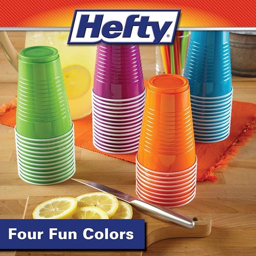 Hefty Disposable Plastic Party Cups - Easy Grip & Durable 16-Ounce Assorted Color Variety Pack | 100 Count